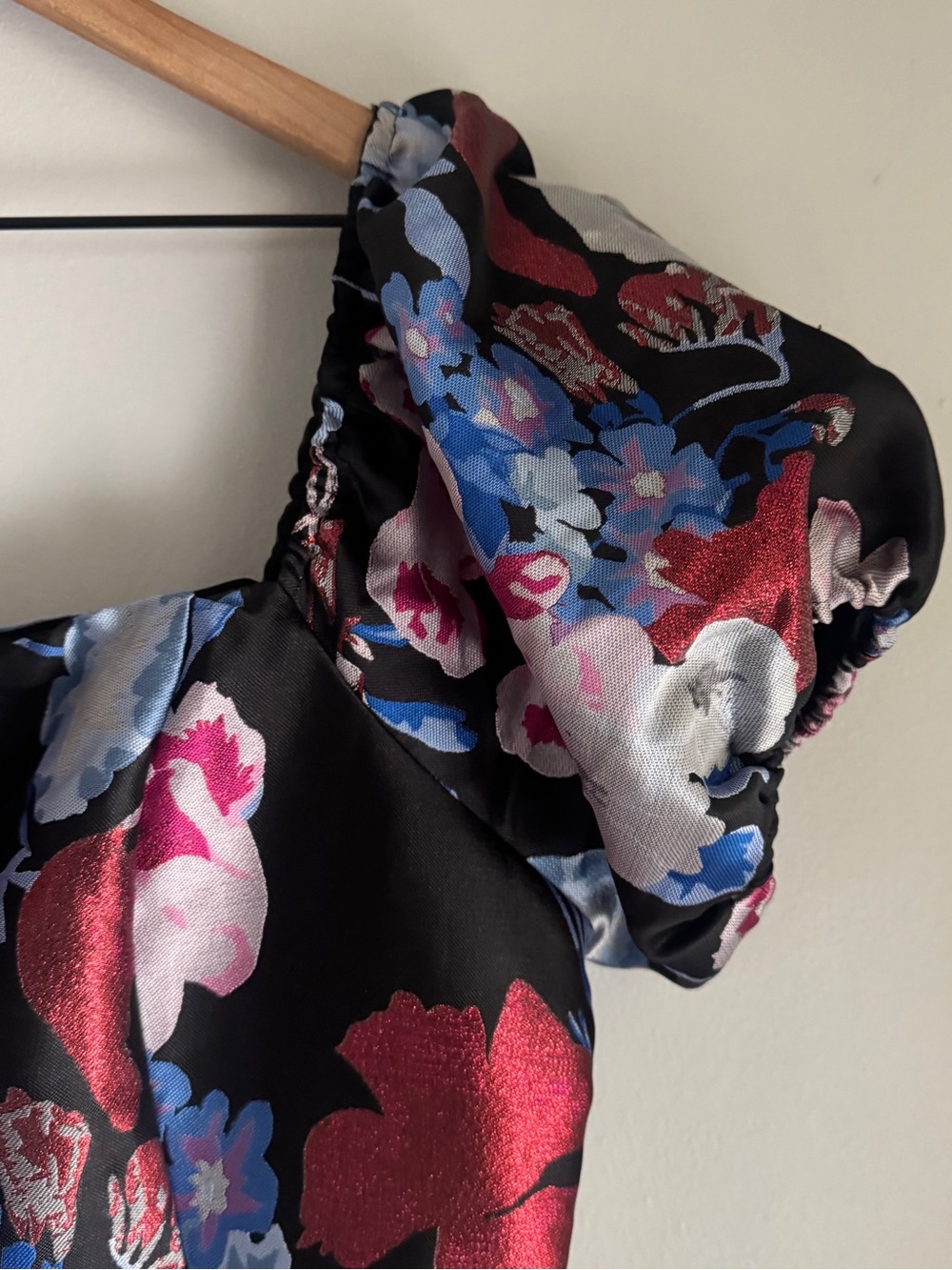Lulus So Stunning Black Multi Floral Jacquard Puff Sleeve Mini Dress Size XL - Picture 7 of 10